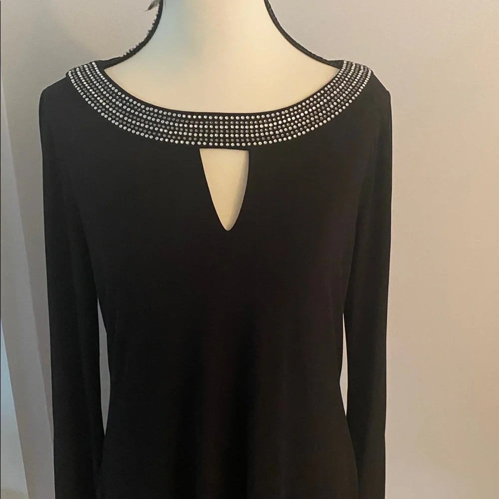 Calvin Klein  black size 6 beaded neckline dress NWT - Picture 2 of 9
